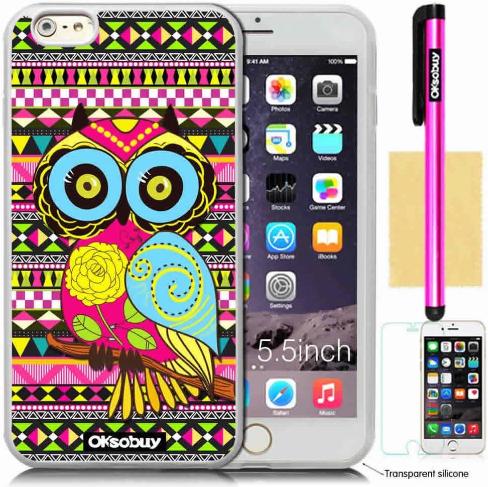 OkSoBuy Apple iPhone 6 Plus (5.5 Inch) Case Background Pattern Soft Silicone Impact Case for Apple iPhone 6 Plus (5.5 inch) (Transparent with Colorful Wisdom OWL)
