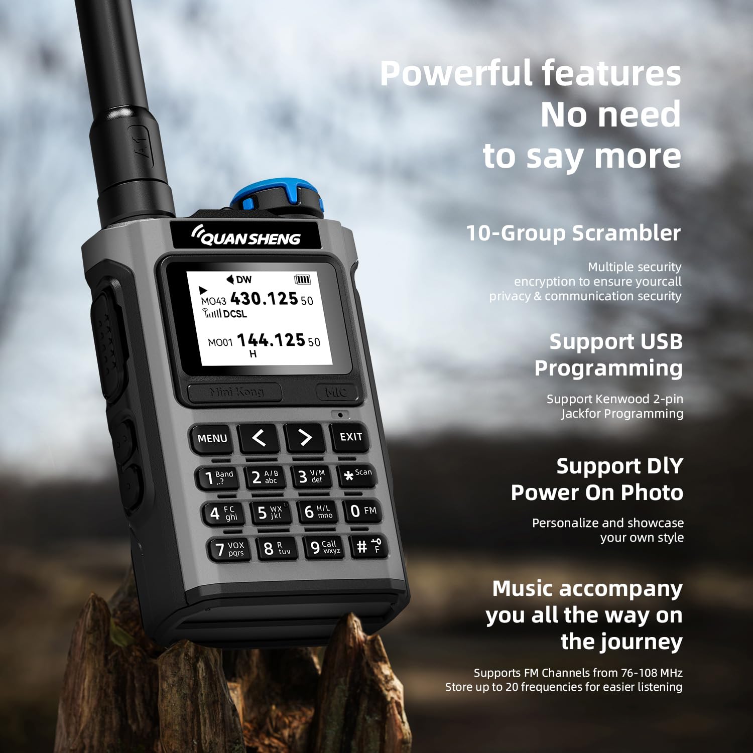 QUANSHENG UV-K1 Walkie-Talkie Handheld Ham Radio, Air Band Receive 50-600MHz, Wireless Copy, One Key Frequency Match, Type-C Charging, NOAA Weather, 200 canali, VOX, radio portatile a due vie