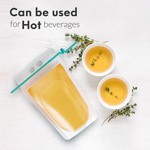 Miniatura 6 de UTILE 100 bolsas transparentes para bebidas de 12 onzas para adultos y niños con pajilla envuelta individualmente bolsas resellables con cremallera