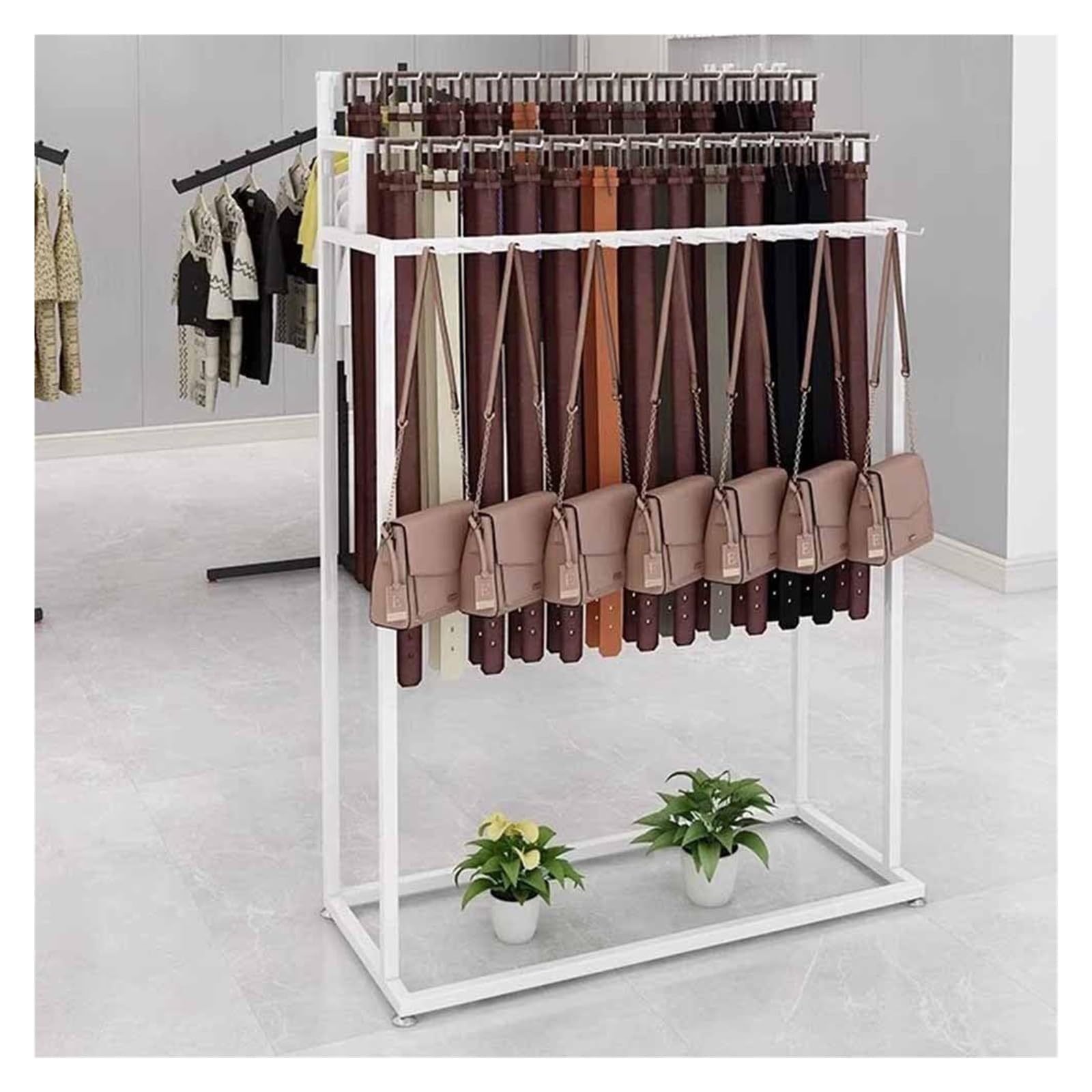 YNBSHGAA Metal Clothing Rack with Wheels Freestanding Garment Display Stand for Menfor Ties Scarves and Bags Retail Showroom Storage Solution,White-120x40x150CM