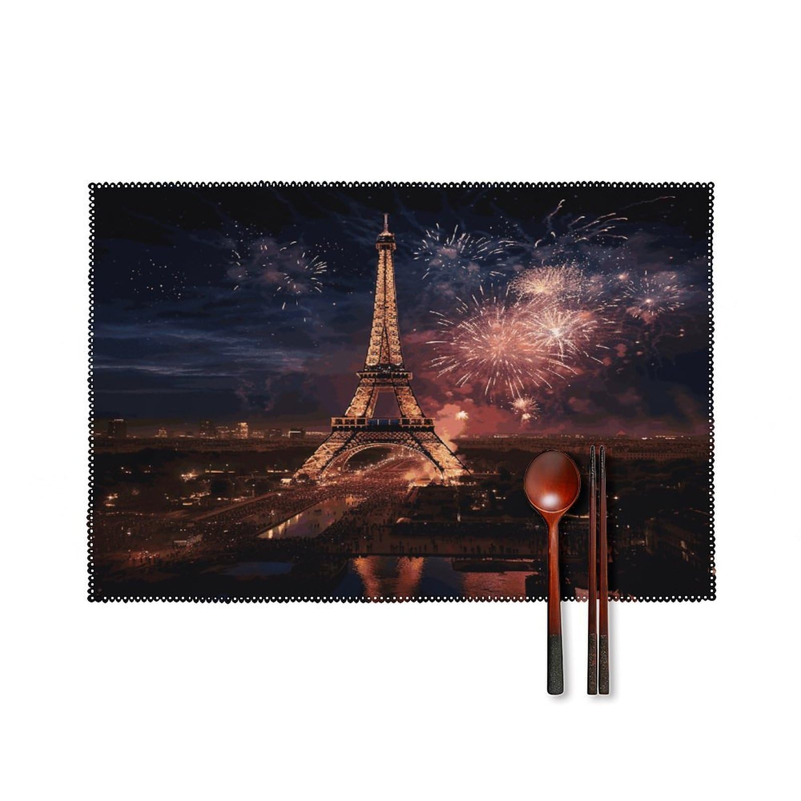 Eiffel Tower Fireworks Placemats Set of 4 Heat Resistant Non-Slip Place Mats for Dining Table Washable Placemat Wipeable Dining Table Mat Canvas Place Mats Dining Table Decor