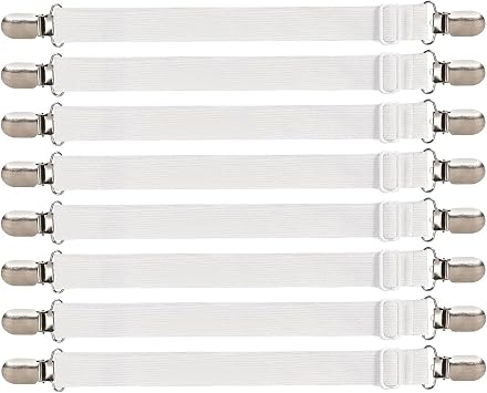 8Pcs Bed Sheet Clips(30cm-130cm), Adjustable Bed Sheet Straps, Elastic Sheet Straps Suspenders Clips for Bedding, Fitted Bed Sheet Grippers to Keep Your Sheets in Place(White)