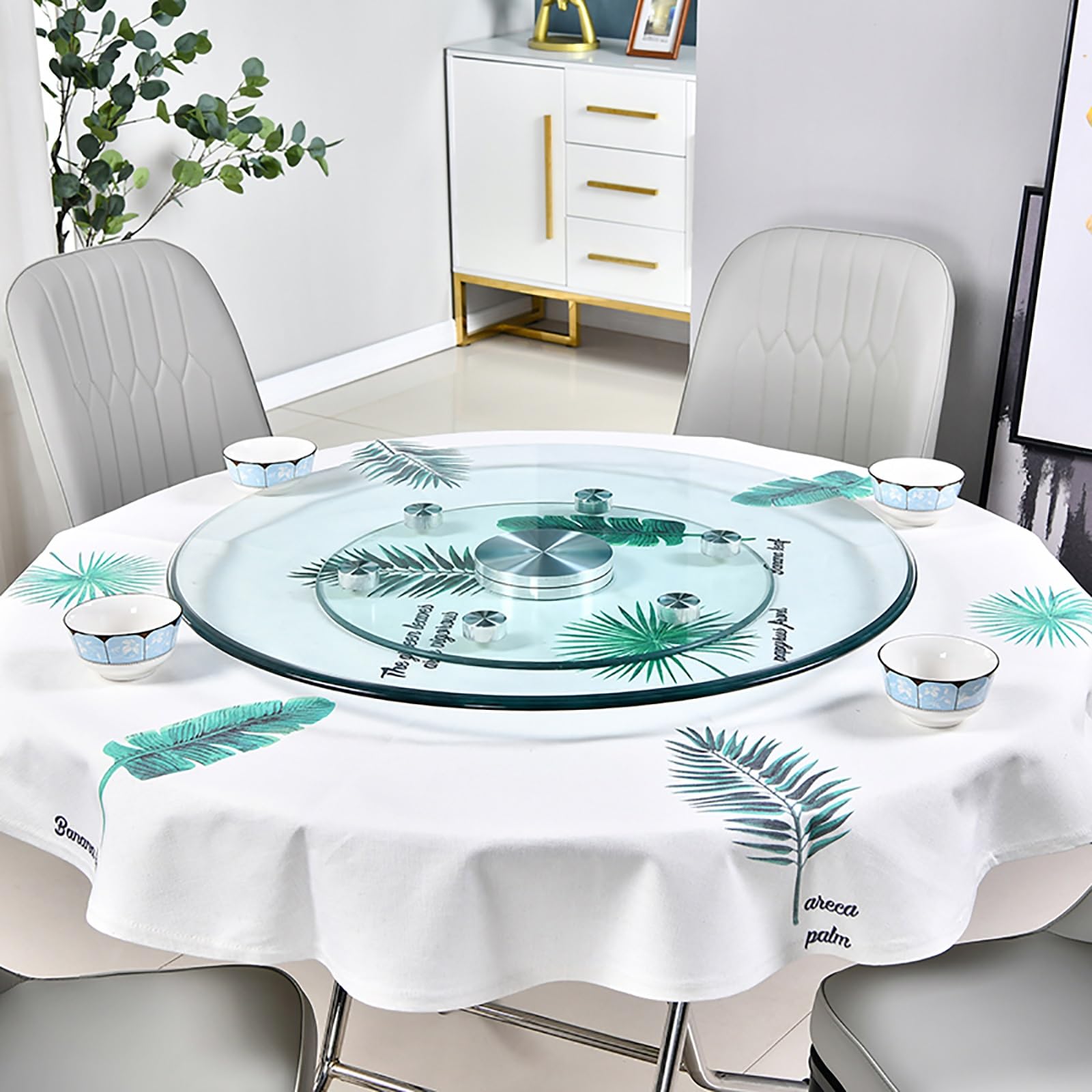 Plato Giratorio para Mesa de Comedor con 6 Ruedas Giratorias, Plato Giratorio Lazy Susan de Vidrio Templado, Bandeja Giratoria de Sobremesa, Giro Silencioso y Suave(60cm/24in)