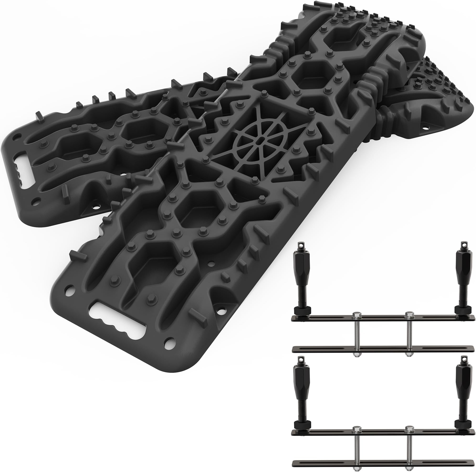 ALL-TOP Traction Boards with Build-in Jack Base, 2PCS Recovery Boards & Mounting Kit for Overlanding (4th Gen, Black)