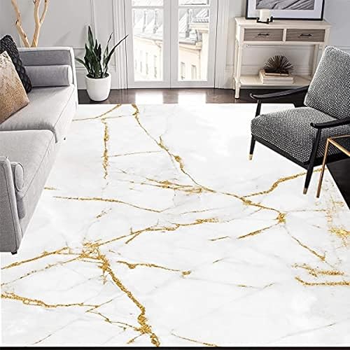 Alfombra moderna de lujo decorativa para el hogar, alfombra de área de mármol blanco dorado abstracto, suave, duradera, lavable, antideslizante,