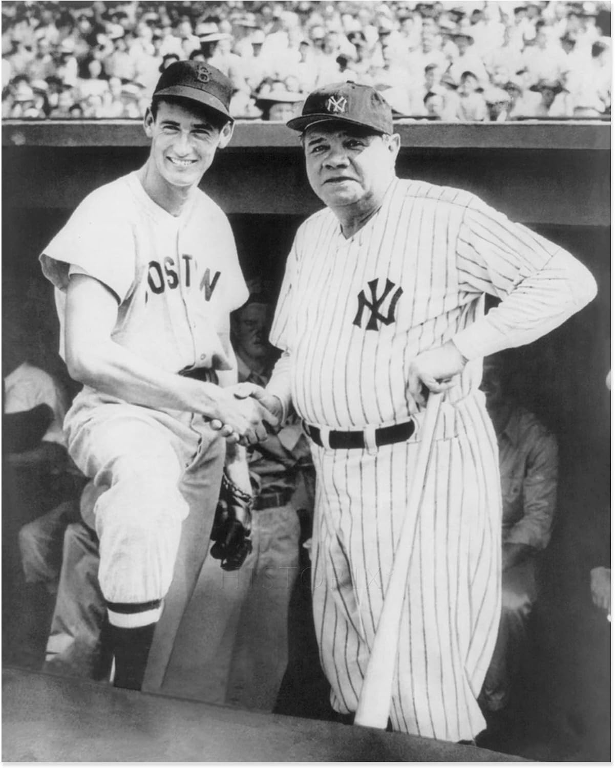 HISTORIX Vintage 1943 Ted Williams and Babe Ruth Poster Photo Print - 24x30 Inch Vintage Photo of Babe Ruth & Ted Williams in a Dugout on Fenway Park