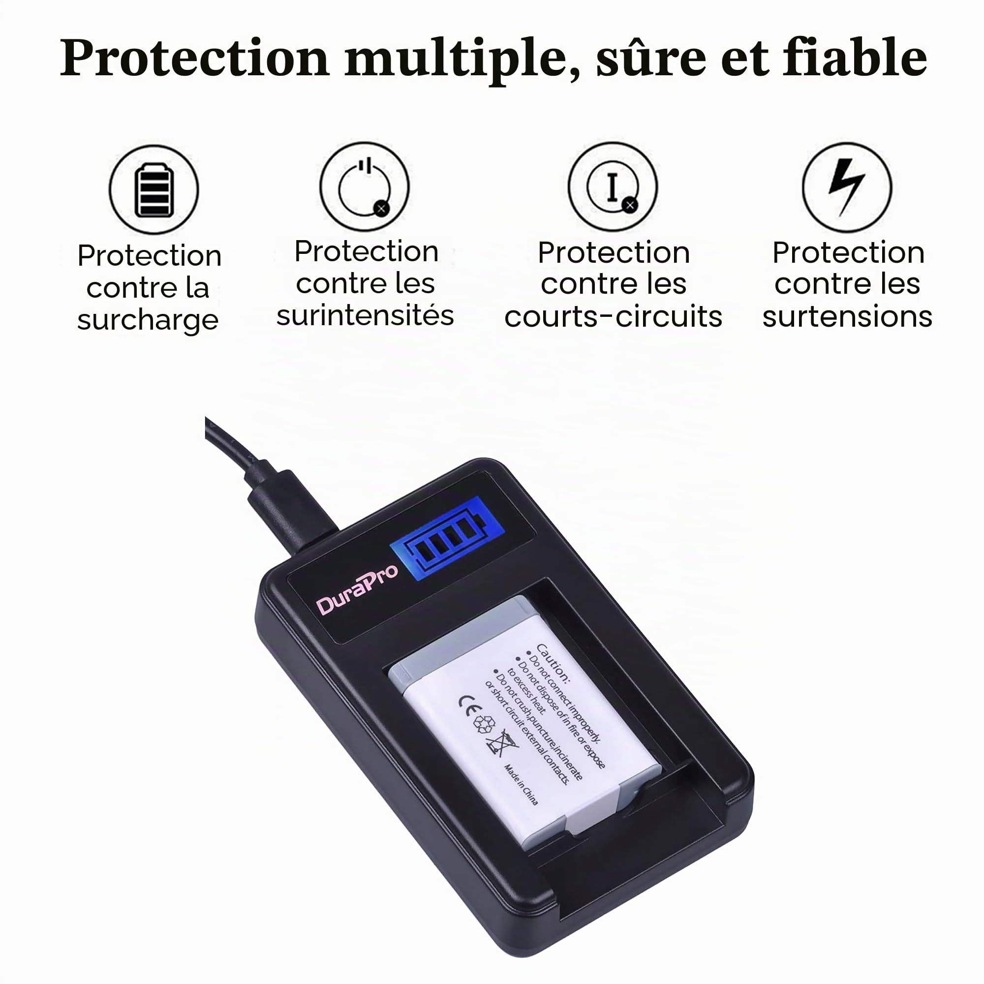DuraPro Lot de 2 batteries 1250 mAh NB-13L NB13L + chargeur USB LCD pour appareil photo numérique Canon NB-13L PowerShot G5X G7X G9X, G7X Mark II, G9X Mark II, SX720 HS, SX620 HS, SX740