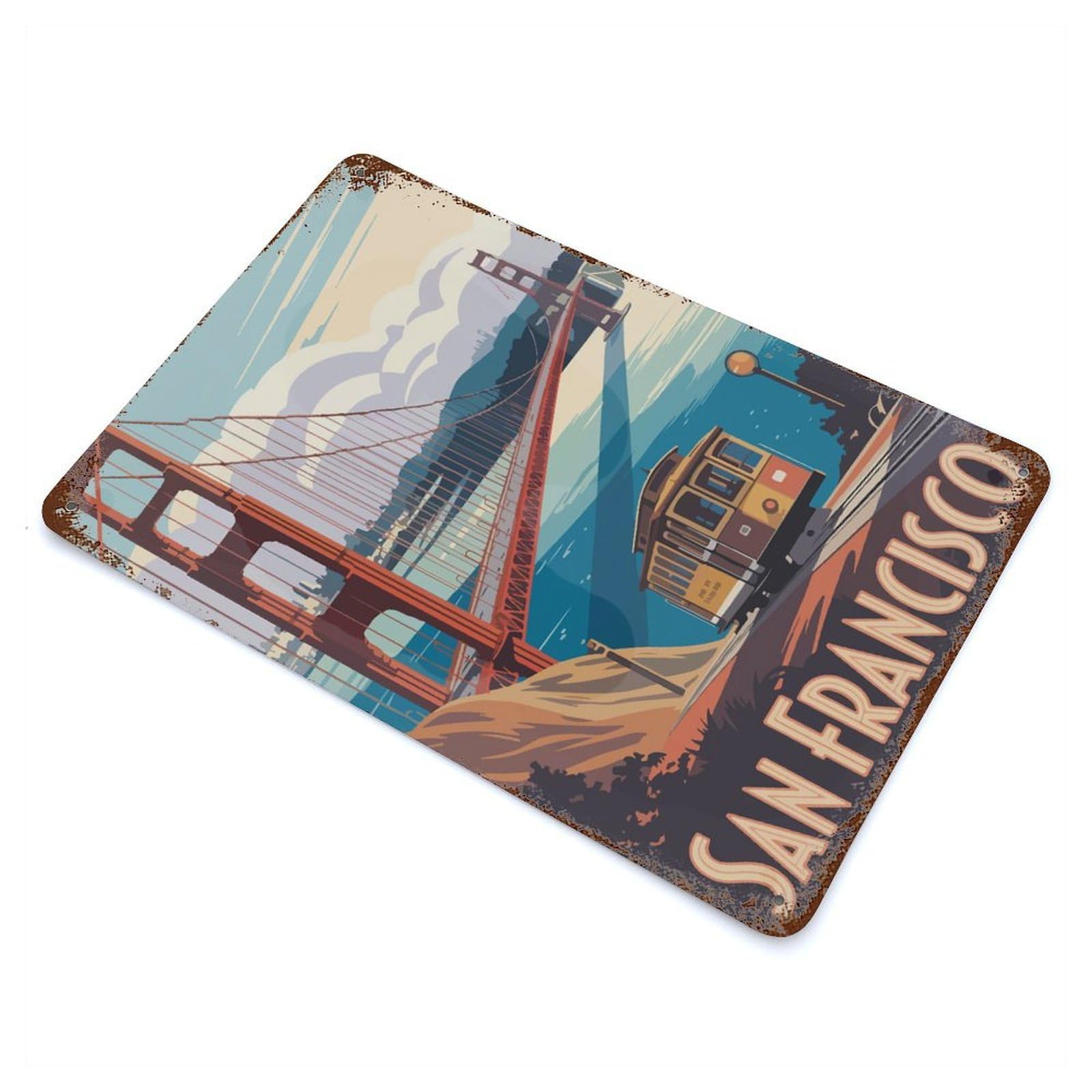 San Francisco Travel Weathered Tin Sign 11.8"x7.9", Vintage Wall Decor for Garage, Pub Or Kitchen