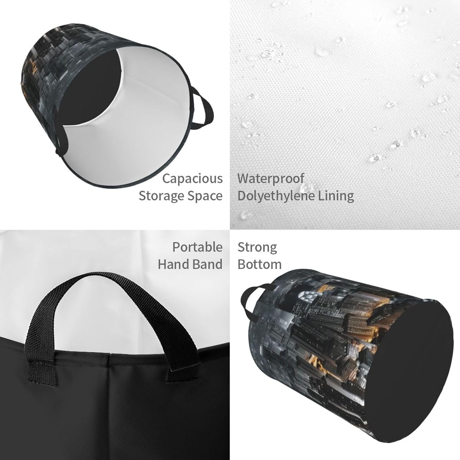 Aerial Night of View Hong Kong print Circular Hamper Waterproof Storage Bin Organizer Basket Laundry Hamper With Handles For Clothes Toys Small