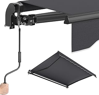 SONGMICS Gelenkarmmarkise, Markise mit Handkurbel, Balkon Sonnenschutz, UPF 50+, Aluminiumlegierung, verstellbar, 250 x 200 cm, grau GSA256GZ01