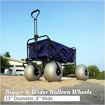 Beach Wagon 13'' Balloon Wheels Heavy Duty All-Terrain Collapsible Cart Big Wheels Sand Pump Included
