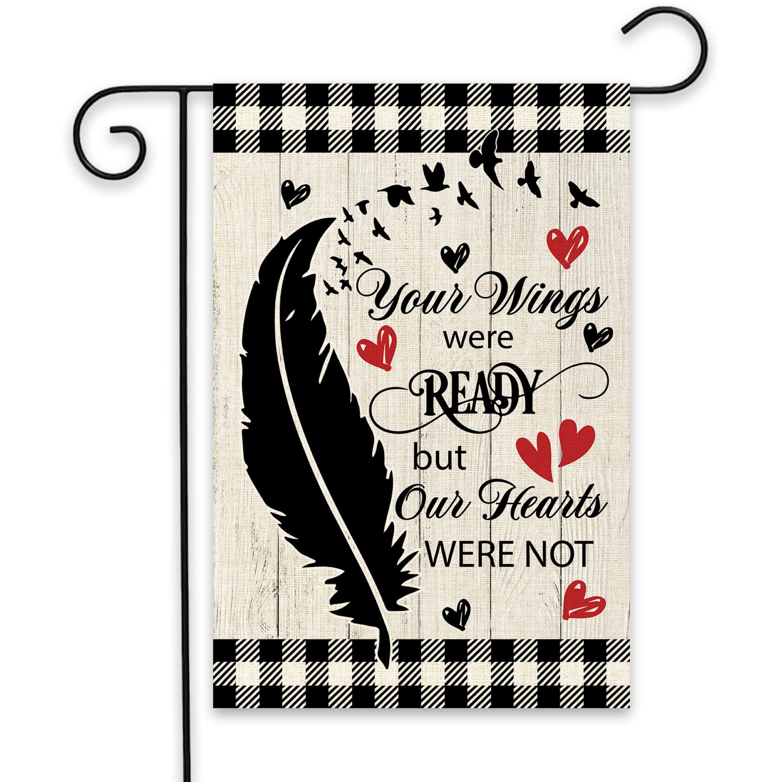 Memorial Day Garden Flag 12x18 Inch Vertical Double Sided, Your Wings were Ready But Our Hearts wer Not, Memorial Day Gravesite Saying Yard Outdoor Decoration