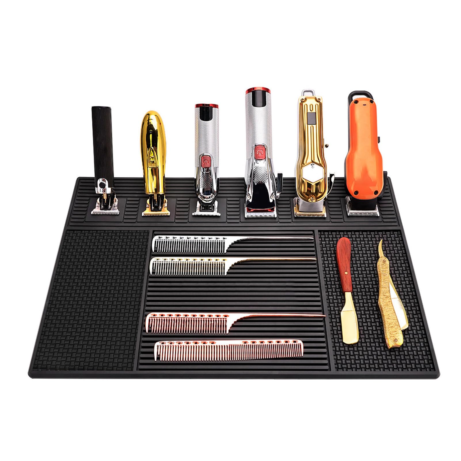Barber Organized Mat, Prevent Slip Silicone Barbershop Work Station Pad for Clippers Scissors Large Size and Temperature Resistant