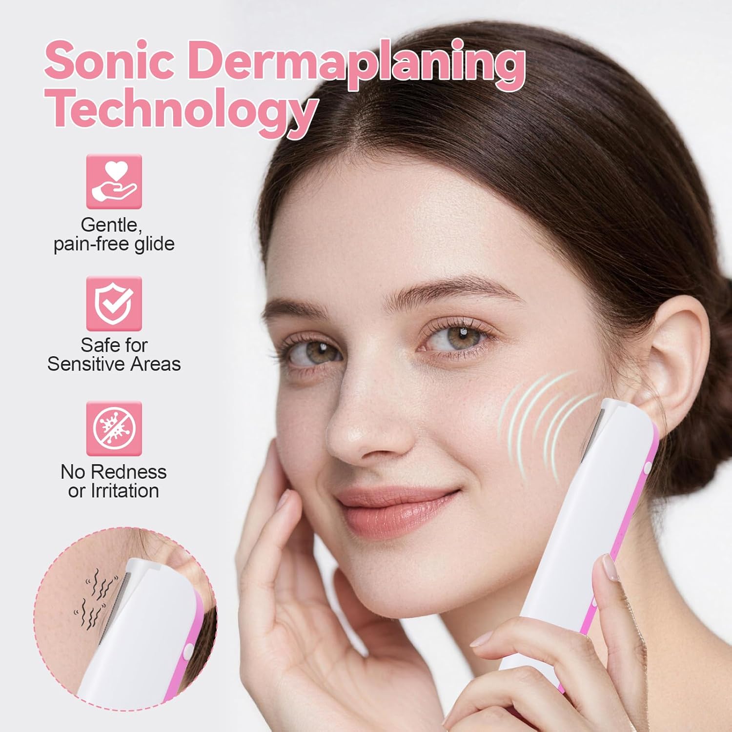 Sonic Dermaplane Razor for Women, Facial Hair Remover with LED Light, 3-Speed Rechargeable Peach Fuzz Removal Tool, Precision Control for Brows, Lip & Face, 8 Blades + 2 Exfoliating Head