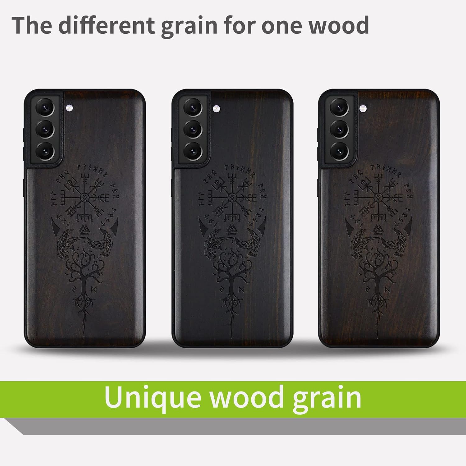 Carveit for Galaxy S22 Case Wood Case Blackwood Hybrid Protective Cover Compatible with Samsung S22 | Hard Real Wood, Soft TPU, Shockproof, Unique, Classy, Wooden Design, Viking Compass Vegvisir