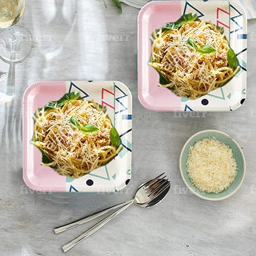 Miniatura 9 de SOLAS - Platos de papel azules  Platos de papel cuadrados biodegradables bellamente diseñados  Platos de fiesta compostables  Platos de papel