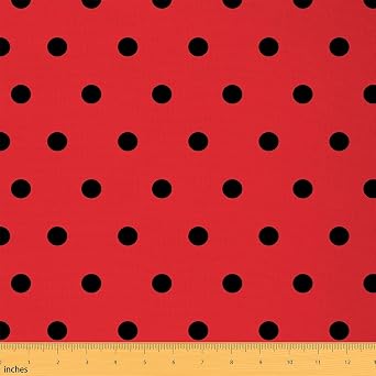 Polka Dots Fabric by The Yard,Circle Geometric Indoor Outdoor Fabric,Minimalist Dot Pattern Soft Flannel Polyester No Stretch Fabrics Kids Girls Sewing Lovers,Red and Black 1 Yard 36"x59"