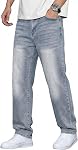 JMIERR Mens Classic Relaxed Fit Leg Jeans Stretch Button Pants with Pockets | Baggy, Casual Jeans, Cotton, Regular Fit, Streetwear, Hip Hop Trousers, Denim Pants, Travel, Outdoor, Elasticity