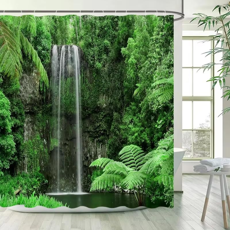 Rideau de douche jungle tropicale pour créer un espace spa nature