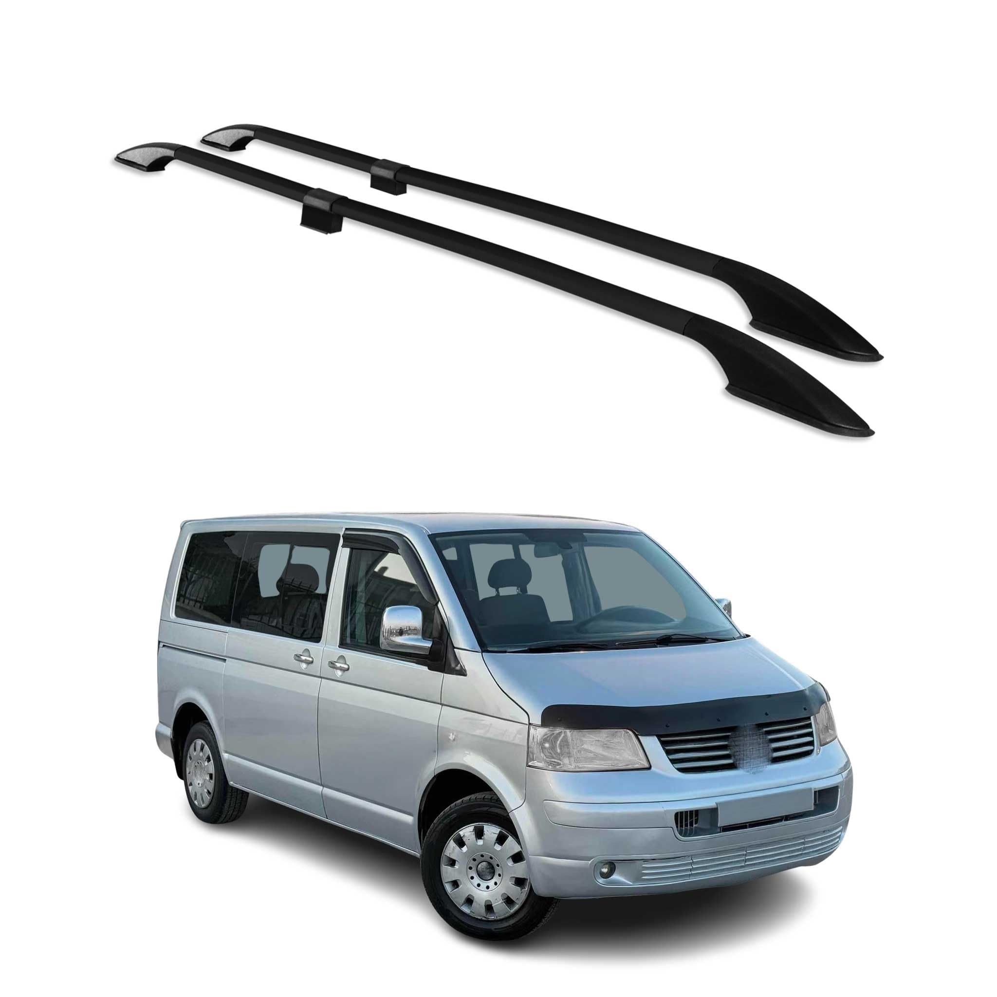 OMAC Barras de Techo Relingträger Compatible con VW T5 T6 Transporter Multivan Caravelle 2003-2024 L1 Kurzer Aluminio Negro 2tlg