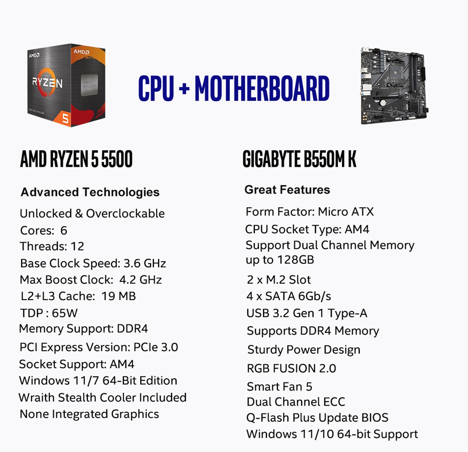 Micro Center AMD Ryzen 5 5500 Desktop Processor with GIGABYTE