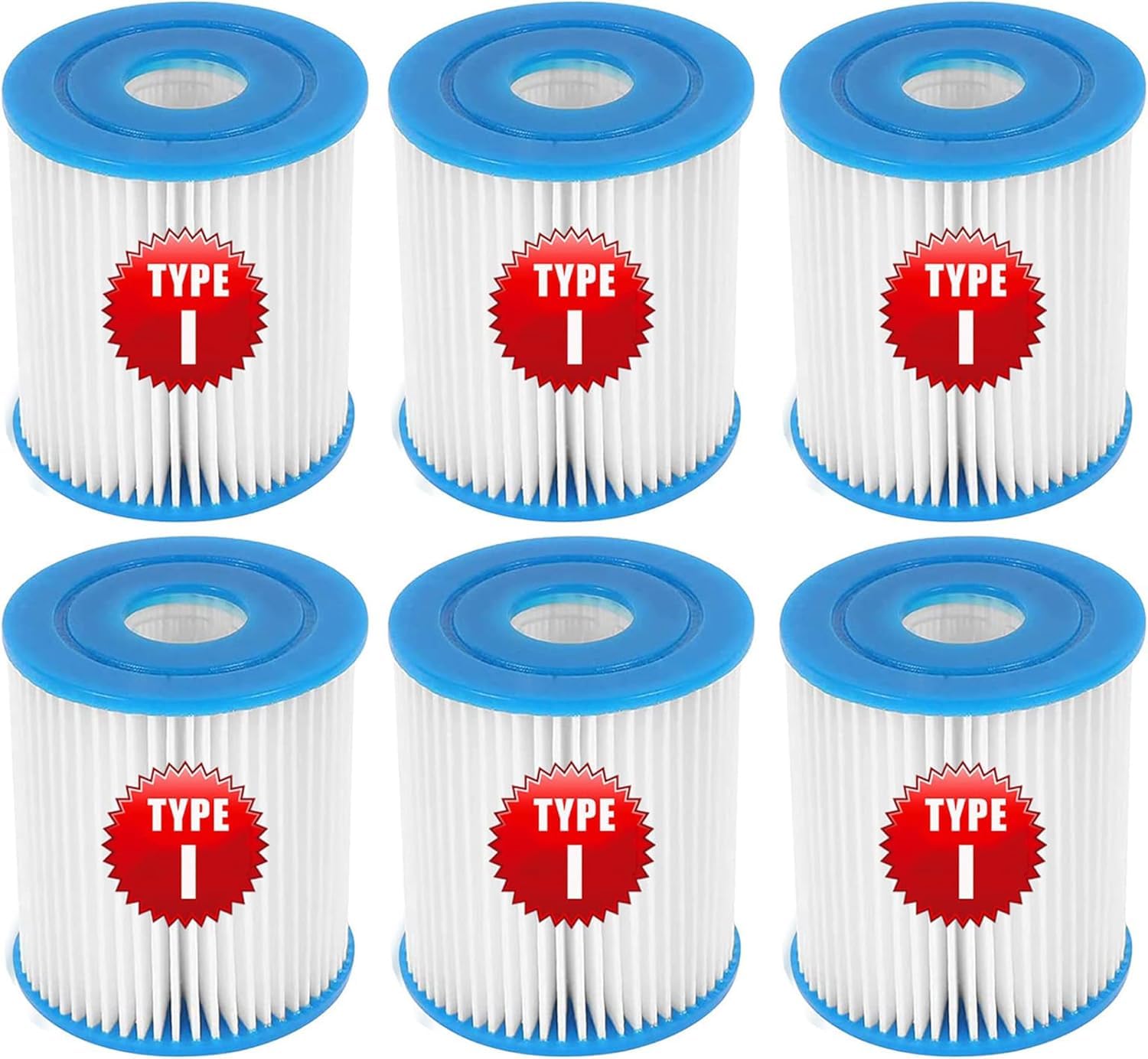 BDHI Type I Filter Cartridge for Bestway Above Ground Pool, Replacement Filter Cartridge for Inflatable Swimming Pool, 3.1 x 3.5 Inch, 58093-17, Pack of 6