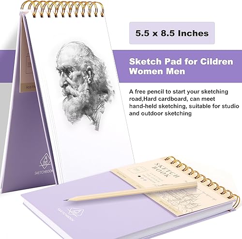 Miniatura 9 de Yoment Paquete de 2 cuadernos de bocetos para dibujar en la parte superior de espiral, bloc de bocetos para niños, de 5.5 x 8.5 pulgadas, tapa dura