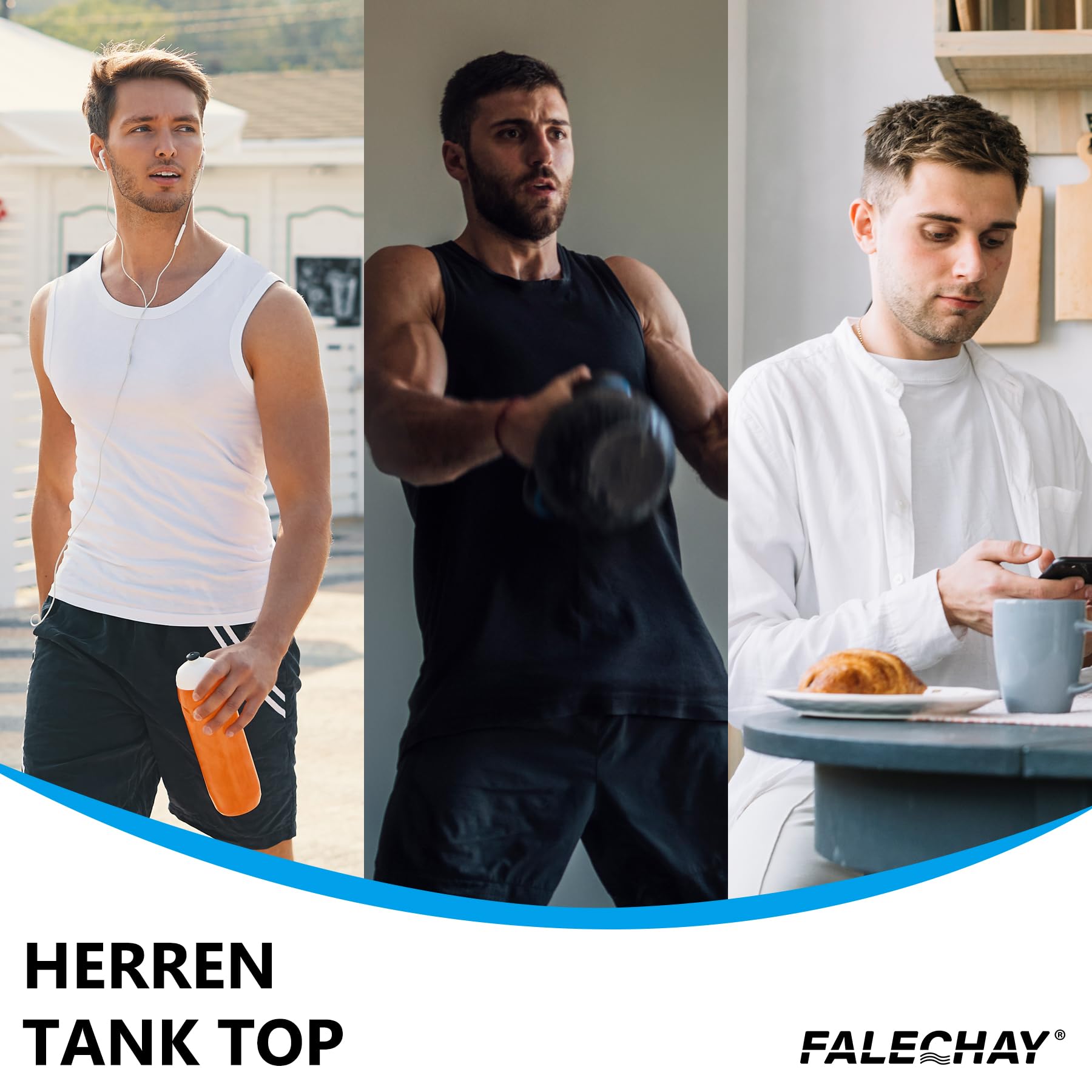 Falechay Pacco da 3 Canottiera Uomo 100% Cotone Canotta