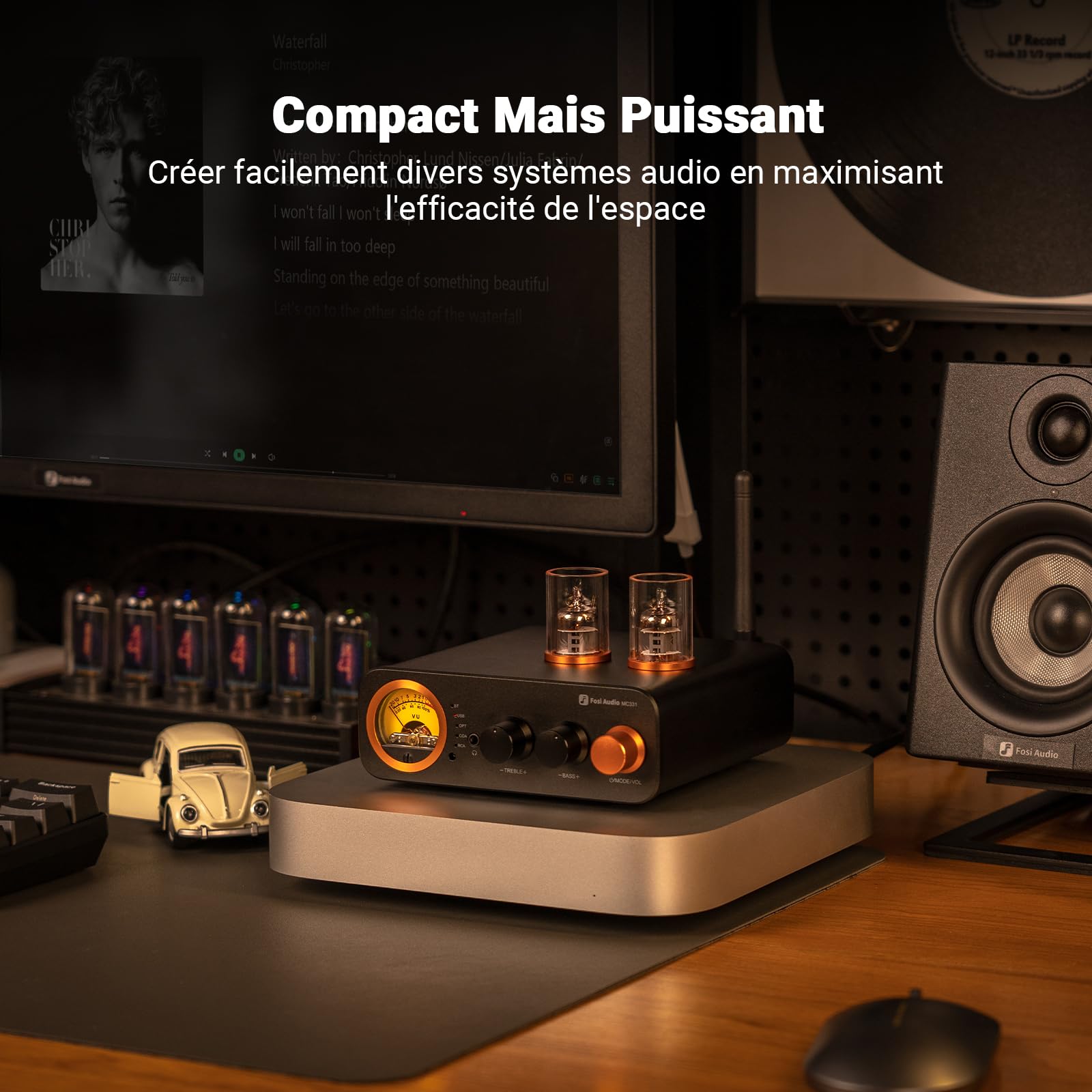 Fosi Audio MC331 Amplificateur à Tube HiFi avec DAC, Préamplificateur VU-Mètre Vintage avec Bluetooth et USB/OPT/COAX/RCA, Amplificateur Audio Stéréo 2 Canaux pour Haut-Parleurs d'étagère, Home Cinéma