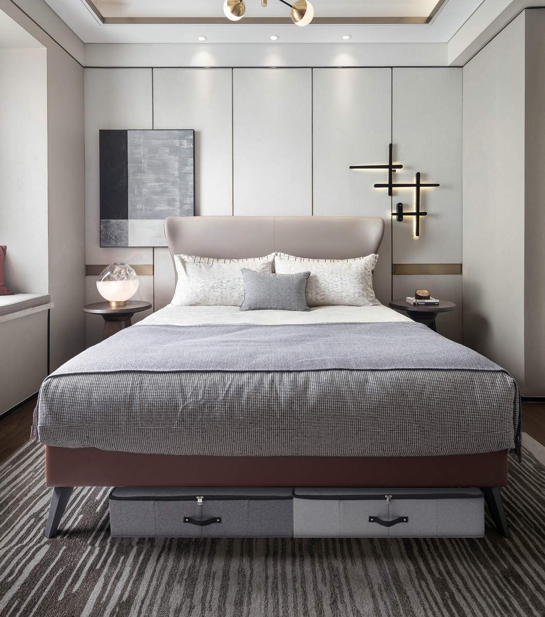 2 contenitori pieghevoli sotto il letto, con rivestimento di supporto in plastica, manici, coperchio con cerniera, coperte, vestiti, trapunte, organizer per camera da letto e armadio, 73 x 38 x 17 cm