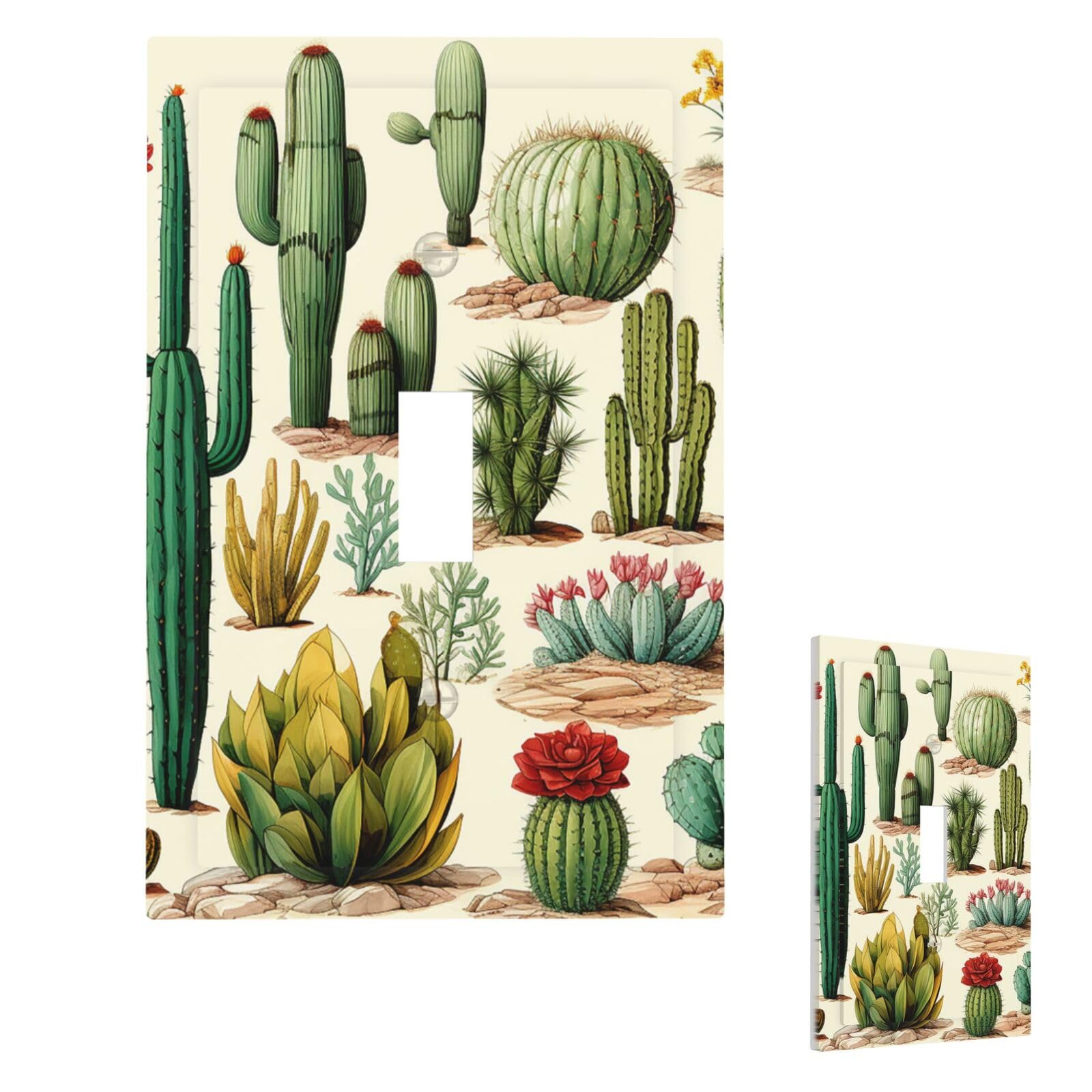 Desert Cactus Wall Plate Cover Single Toggle, Modern Decorative Light Switch Cover Unbreakable Receptacle Outlet Covers for Living Room Bedroom Decor