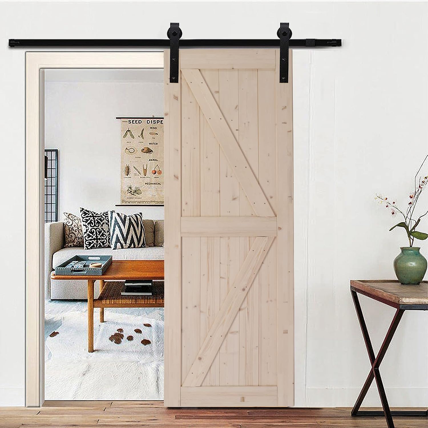 VINGLI Barn Door Solid Wood Double Surfaces Easy DIY Assemble 30in x 84in