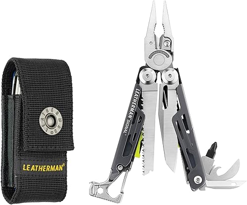 Miniatura 9 de LEATHERMAN Signal Multiherramienta de campamento con iniciador de fuego, martillo y silbato de emergencia, hecha en Estados Unidos, color negro con