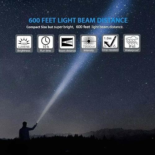 Miniatura 2 de Hoxida Linterna recargable por USB, linterna LED magnética, linterna táctica LED súper brillante con luz lateral de mazorca, impermeable, zoomable