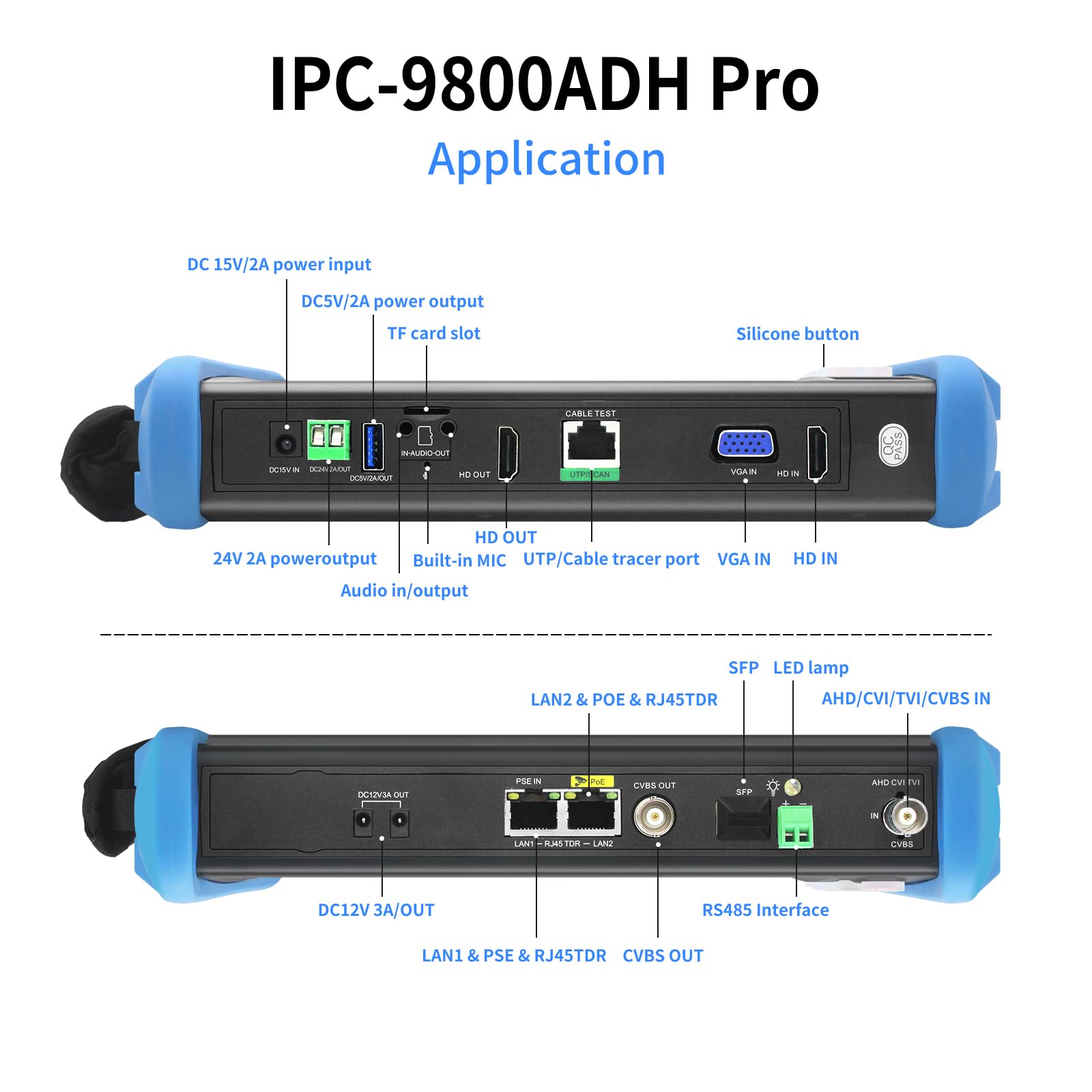 Henkion CCTV Tester 8K 32MP 4K 12MP IP Camera Test con POE++ max 90W, 8MP TVI CVI AHD CVBS CCTV Camera Monitor, interfaccia 1CH SFP, test IPC WiFi Tester di rete strumenti di uscita HD I/O VGA