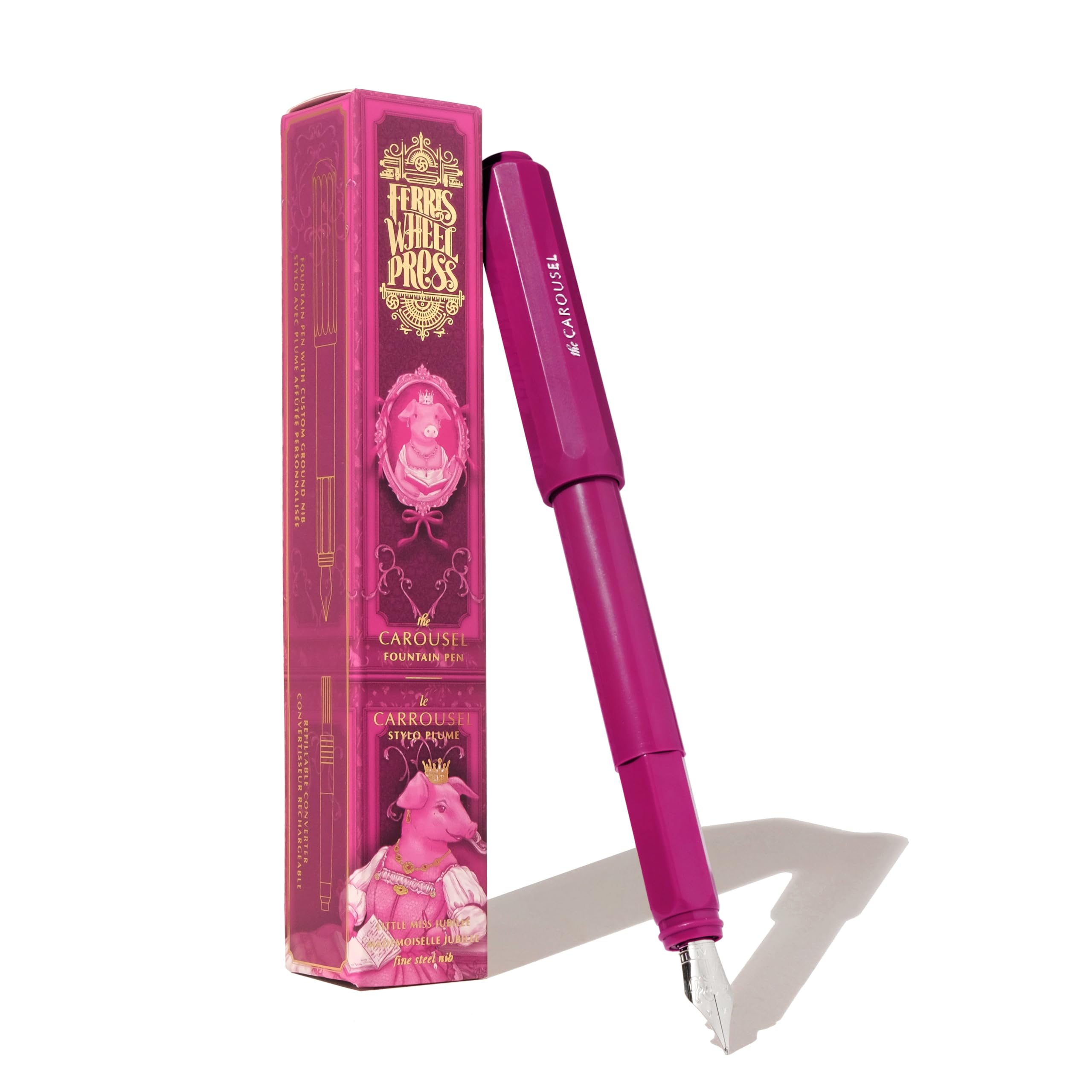 Ferris Wheel Press , Carousel Fountain Pen, Acrylic blend body, Air-sealed click locking cap, Little Miss Jubilee, Dark Pink, Medium Nib