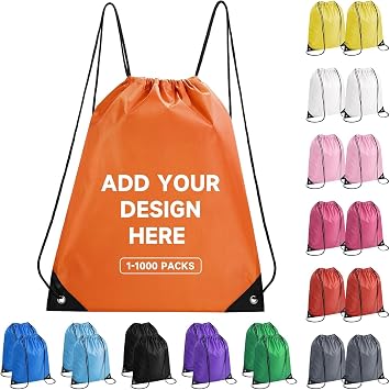 Custom Drawstring Backpacks,30 Pack Personalized Sports Backpack Bulk for Gym Climb Swimming Travel Beach Party Club and Business ActivitiesOrange
