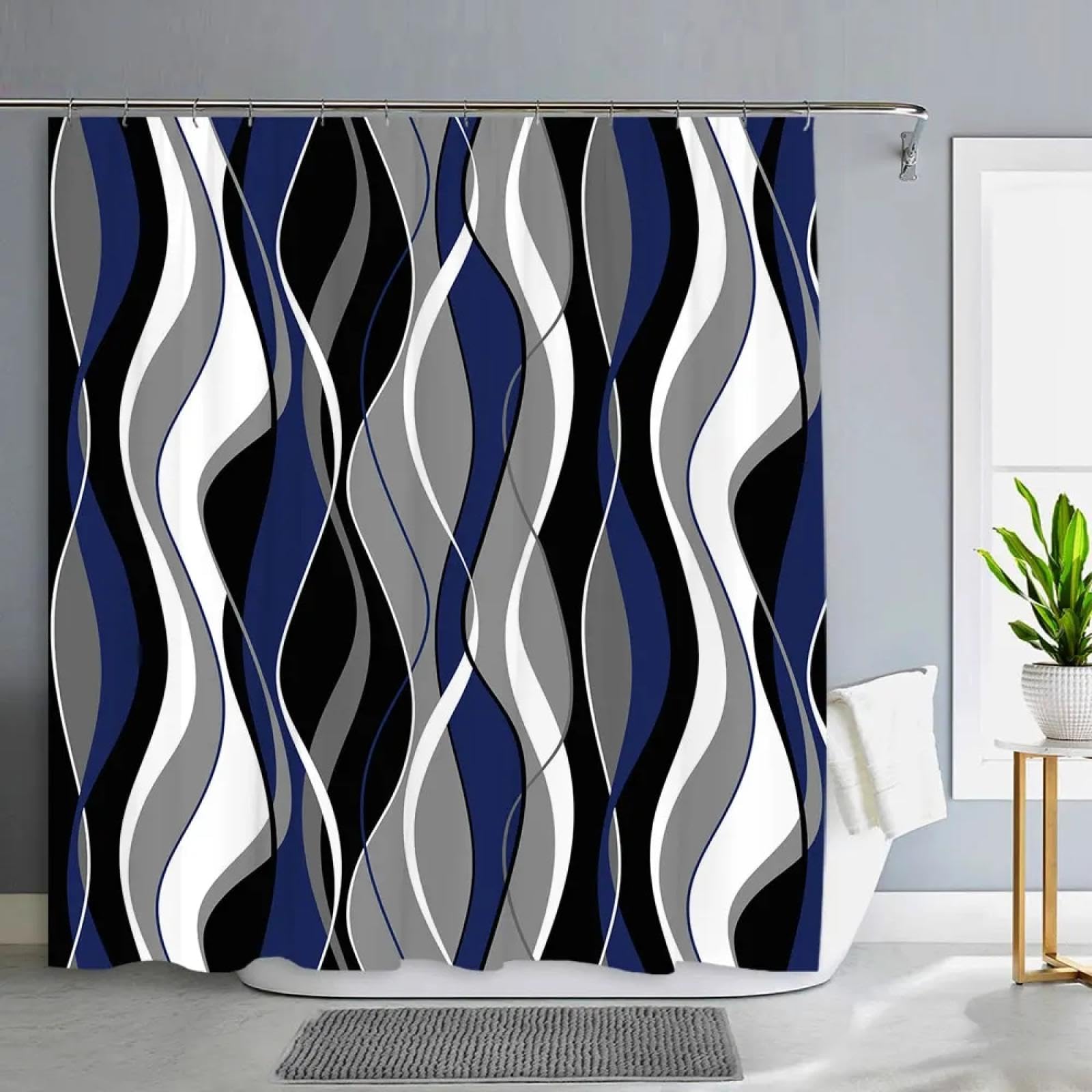 ZDLLDZ Black and Grey Shower Curtain Gray White Abstract Modern Bathroom Decor Textured Fabric Shower Curtains With Hooks 150x178cm(59x70in)