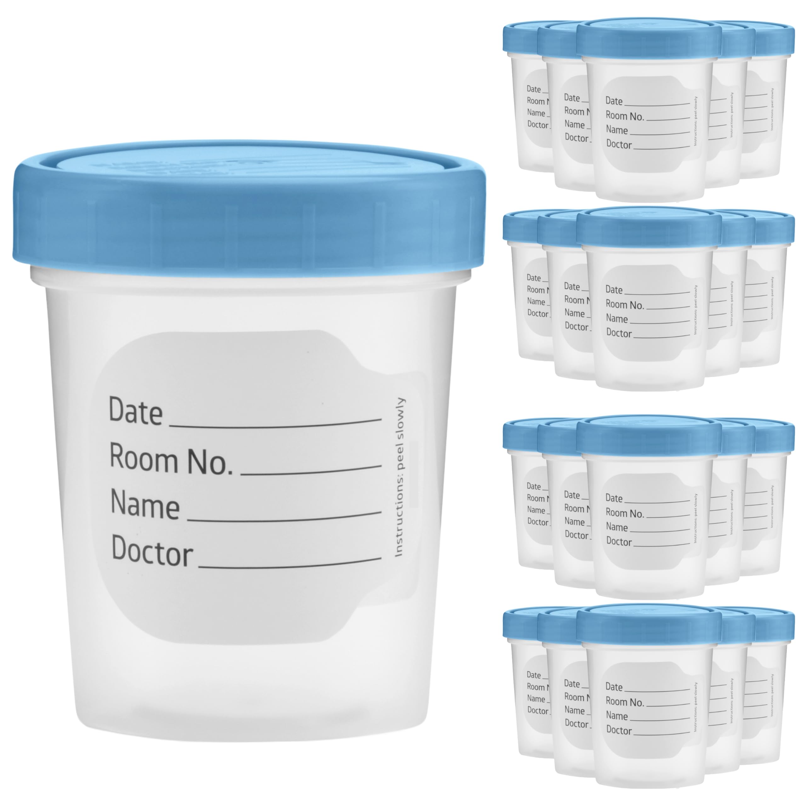 Vakly Specimen Cups with Leak Proof Screw on Lids - 4oz [Pack of 20] Clear Non-Sterile Urine Sample Jars - Containers for Safe Pee, Stool, Semen Sample Collection for Testing (20)