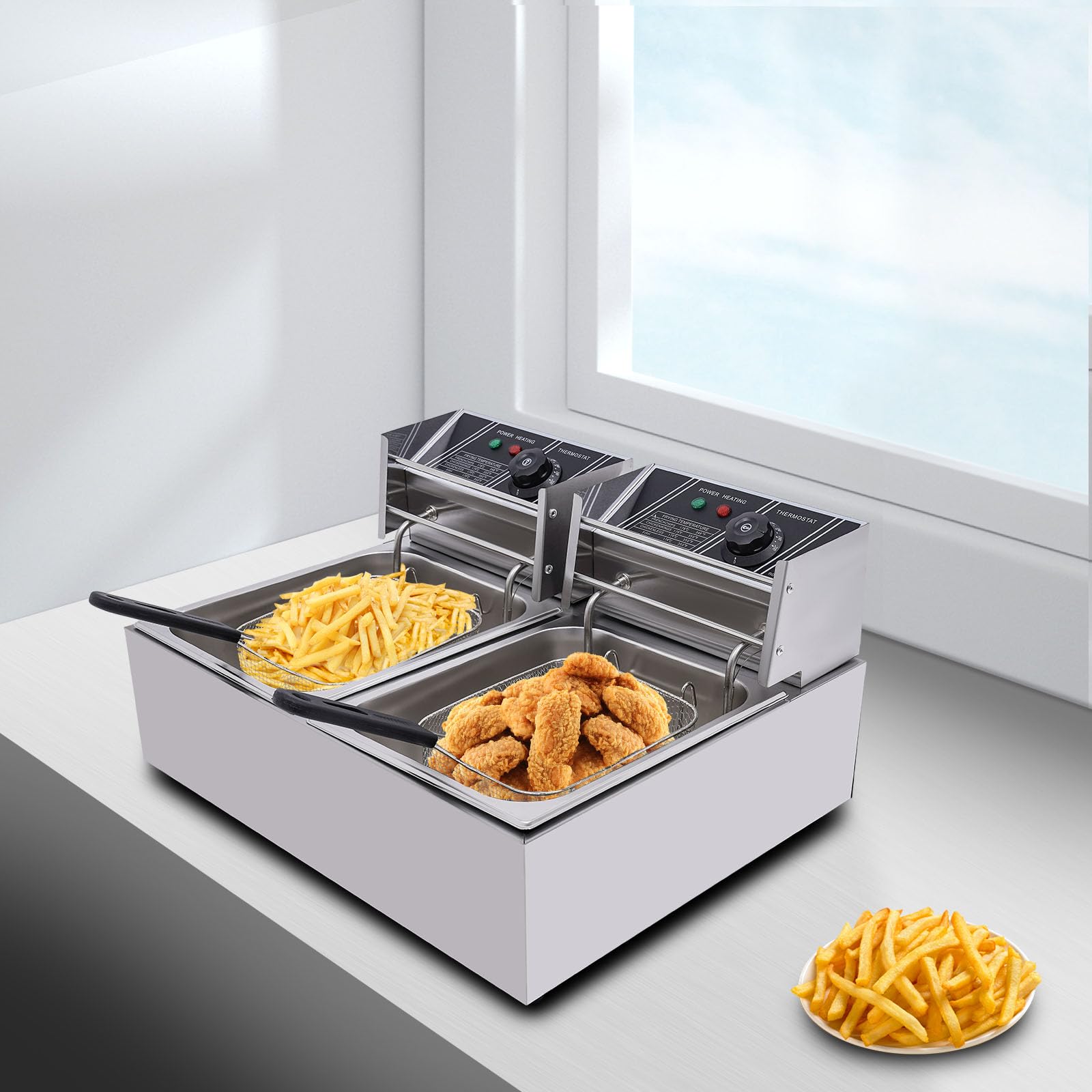 5000W Freidora eléctrica profesional de acero inoxidable Electric Deep Fryer 12L Commercial Stainless Steel Restaurant Fry Basket,Adecuado para restaurantes, bares y hoteles