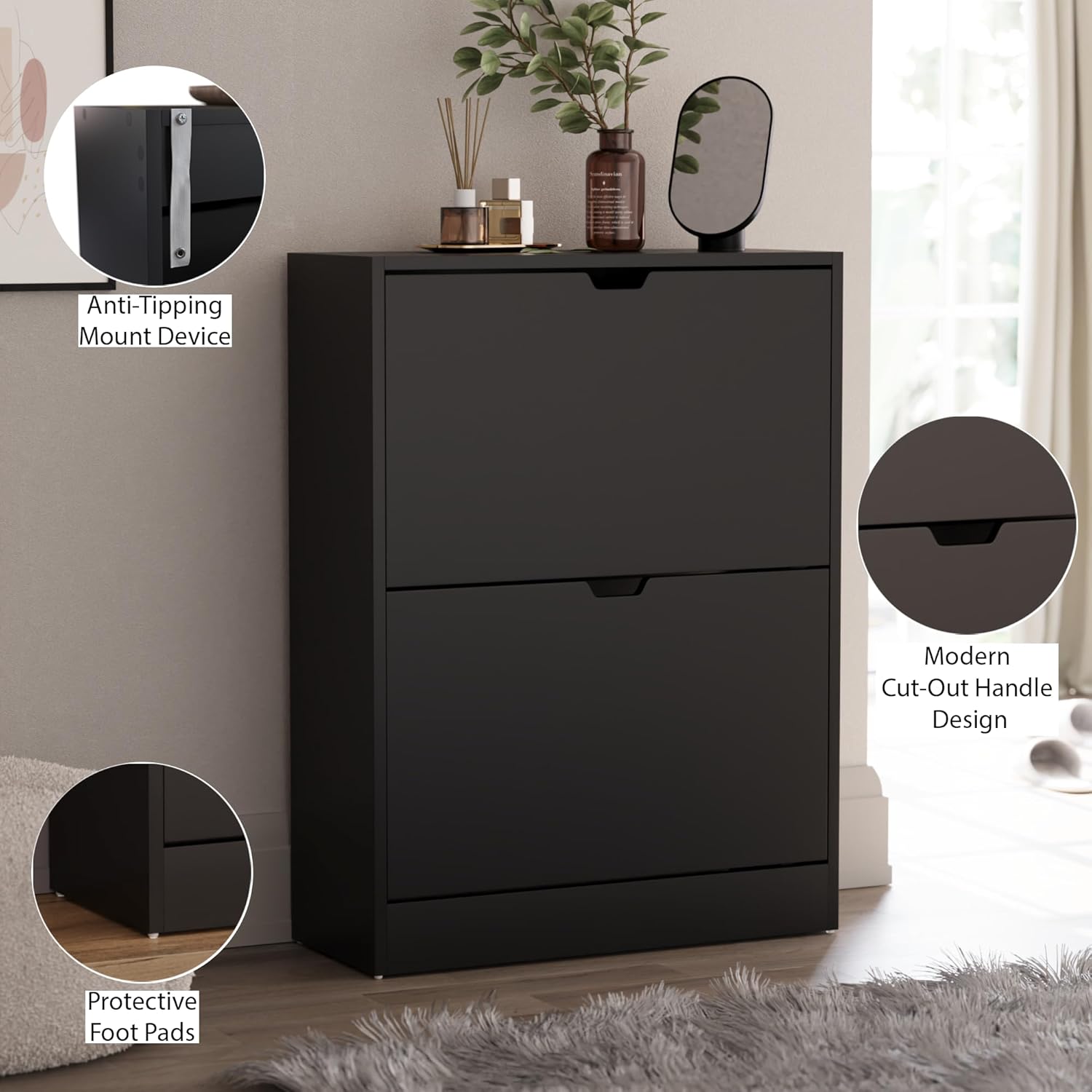 Close-up image of the adjustable shelf mechanism with numbered points indicating adjustment levels.