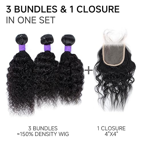 Miniatura 10 de Extensiones de cabello humano virgen brasileño grado 13A para mujeres, 3 manojos de cabello humano ondulado 100% sin procesar, color natural (16,