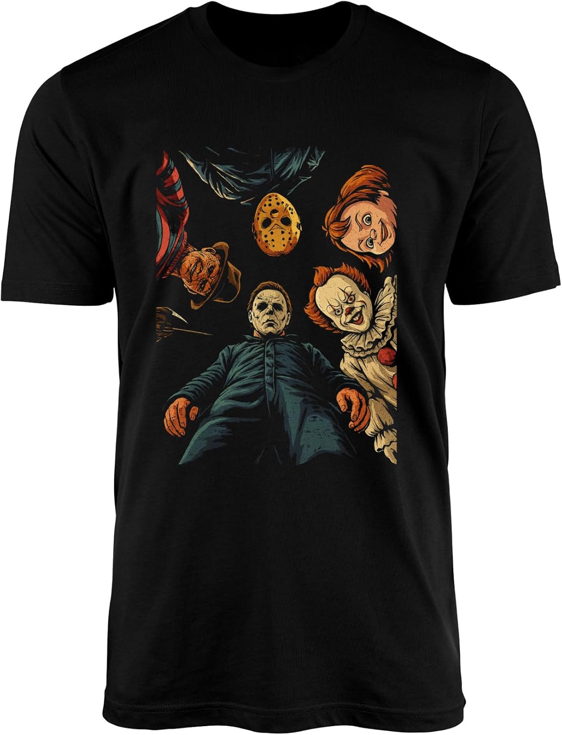 Horror Movie Inspired T-Shirt – Vintage Style Scary Faces Graphic Tee – Unisex Spooky Halloween Shirt