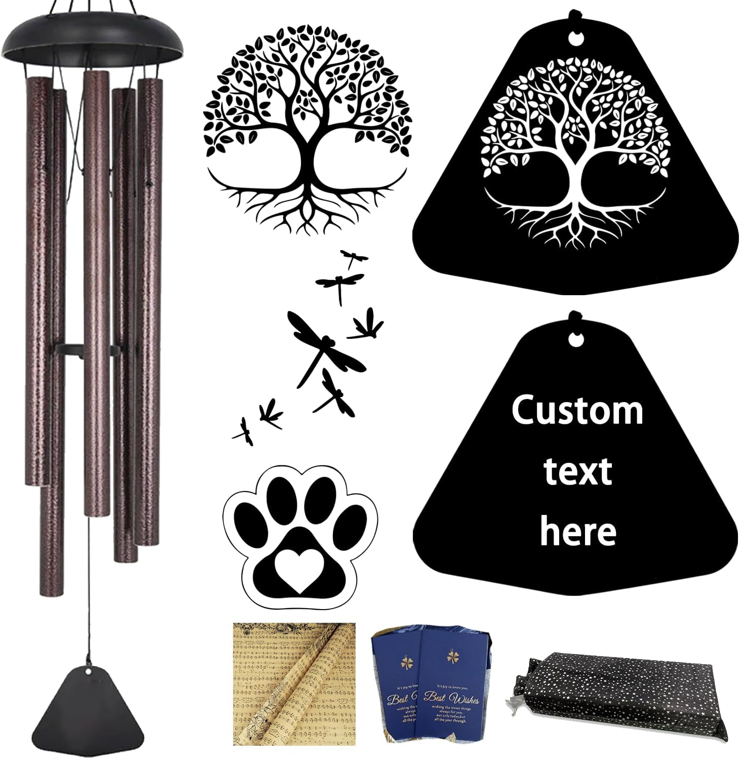 Large Wind Chimes Outdoor Deep Tone - 36 Inch Amazing Grace Wind Chimes with 5 Metal Tubes, Beautiful Memorial Wind Chimes, Perfect Gift for Family and Friends (A Free Card)