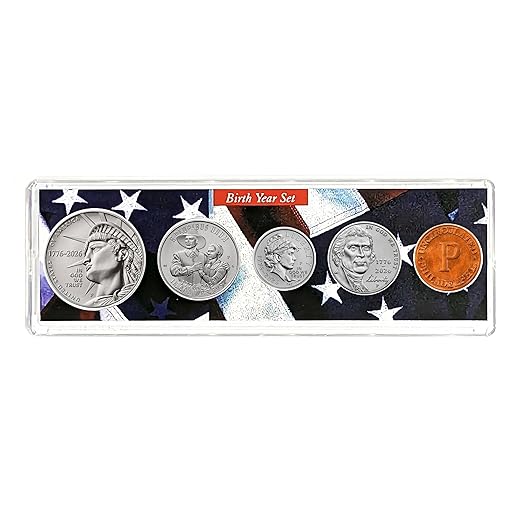 2026 P Birth Year Coin Set in American Flag Holder - Philadelphia Mint (P) - Dual Dated Coins - Semiquincentennial Coin Collection SemiQ Uncirculated