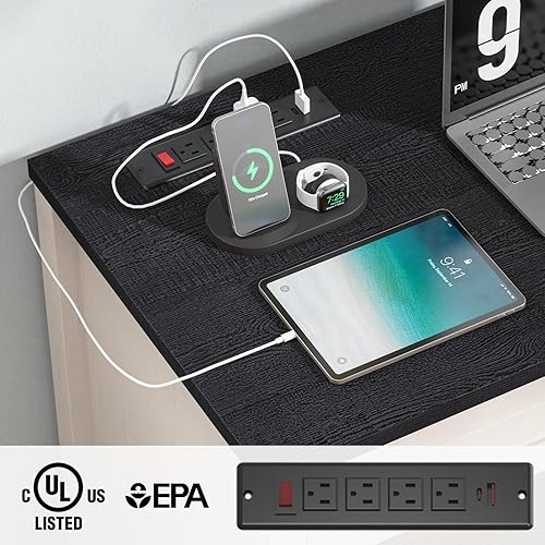 Miniatura 4 de Vabches Escritorio ejecutivo Farmhouse de 47 pulgadas con 4 cajones, escritorio para computadora con cajón de archivos y estación de carga, estación