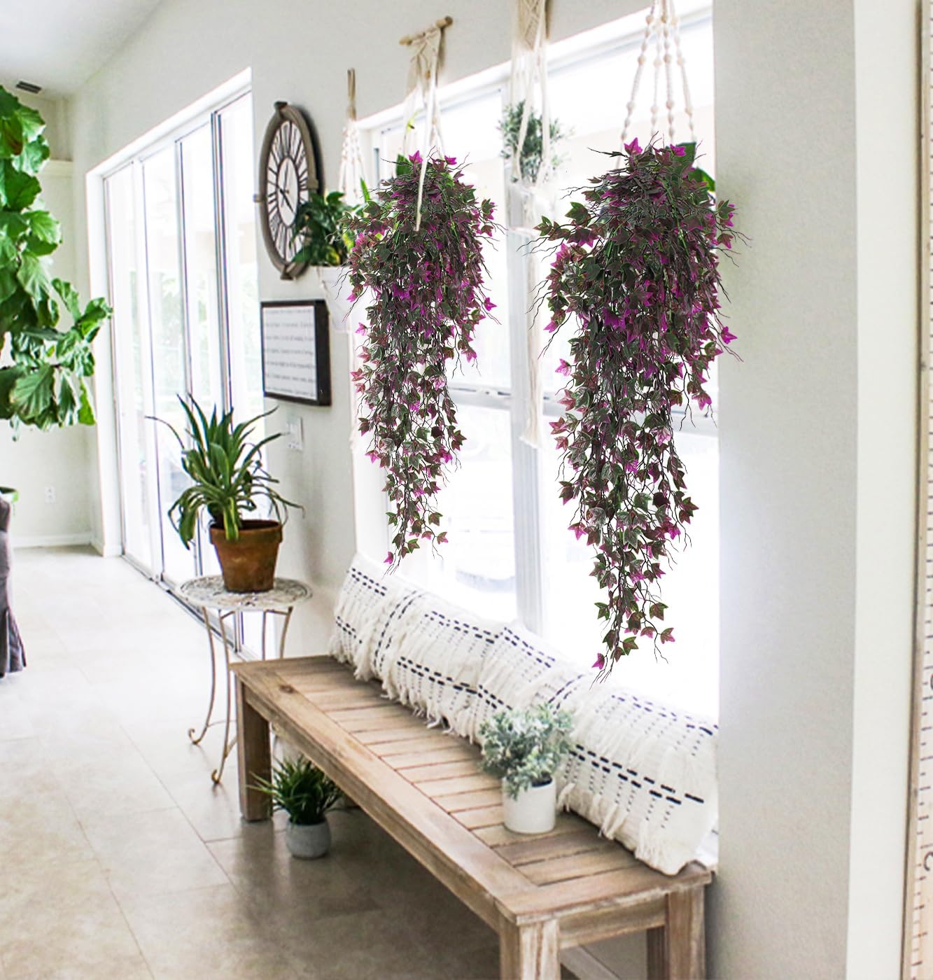 RECUTMS Artificial Hanging Plants Fake Ivy Plant Faux Plants Hanging UV Resistant Artificial Plants for Outdoor Garden Porch Decor Indoor Table Wall Room Office Decoration(Fuchsia)