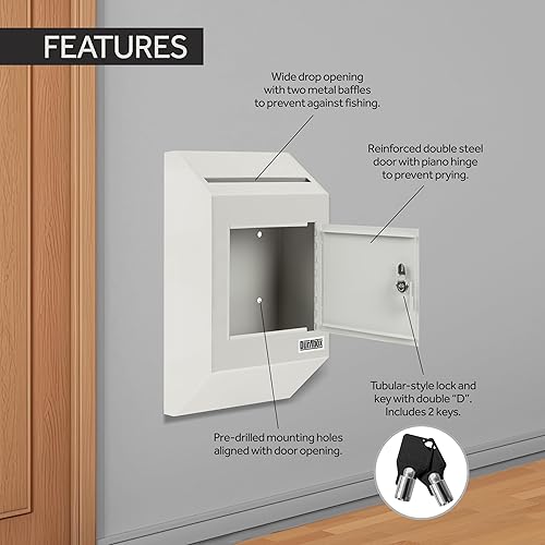 Miniatura 42 de Durabox Caja fuerte de depósito a través de la puerta, 12 x 6 x 15 pulgadas, buzón de acero resistente con cerradura para recibir correo, cheques
