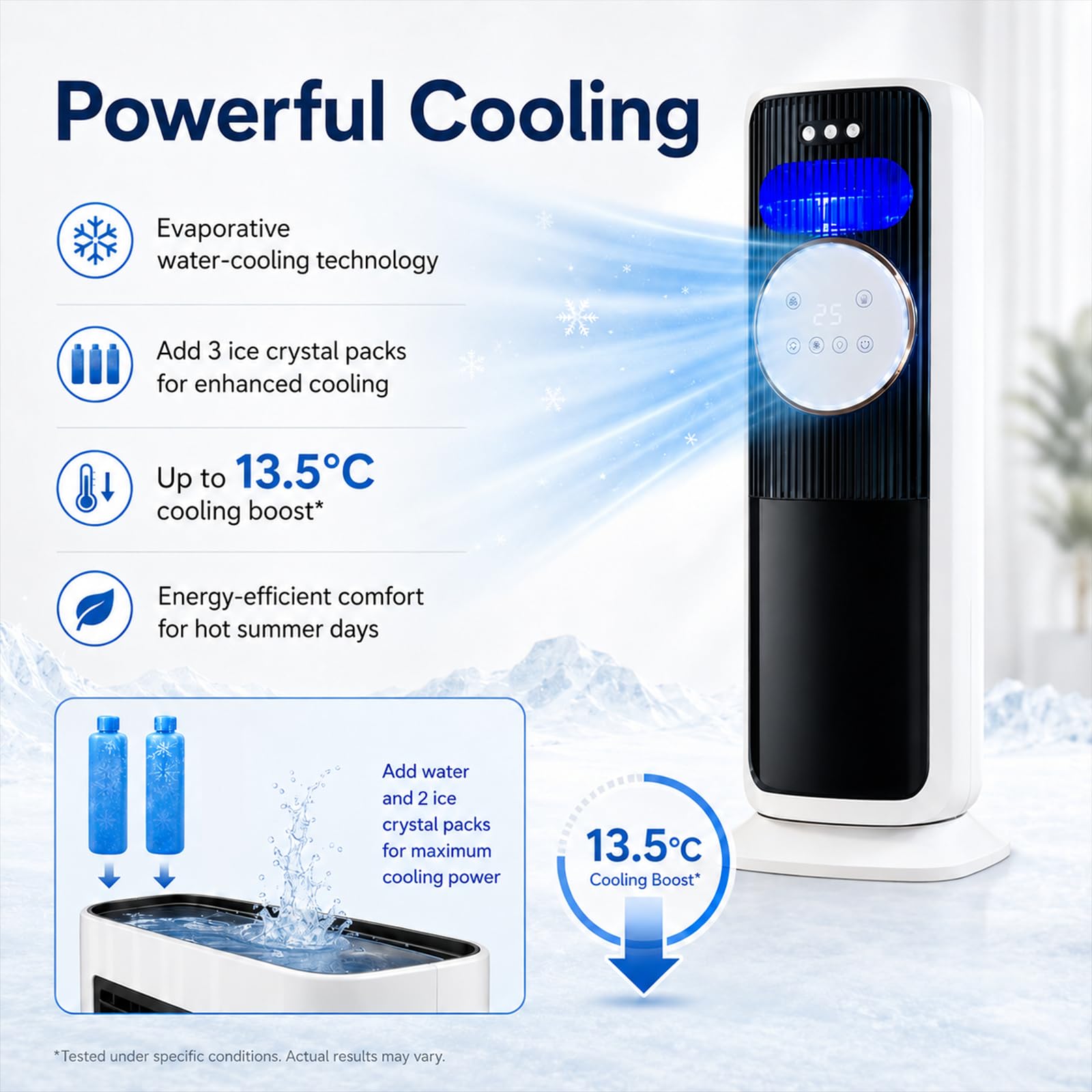 Climatizador Evaporativo con 5 Modos de Frío y Calor, Enfriador de Aire con Efecto Llama y Oscilación de 180°, Aire Acondicionado Portátil para Hogar Oficina Salón Dormitorio (Negro)