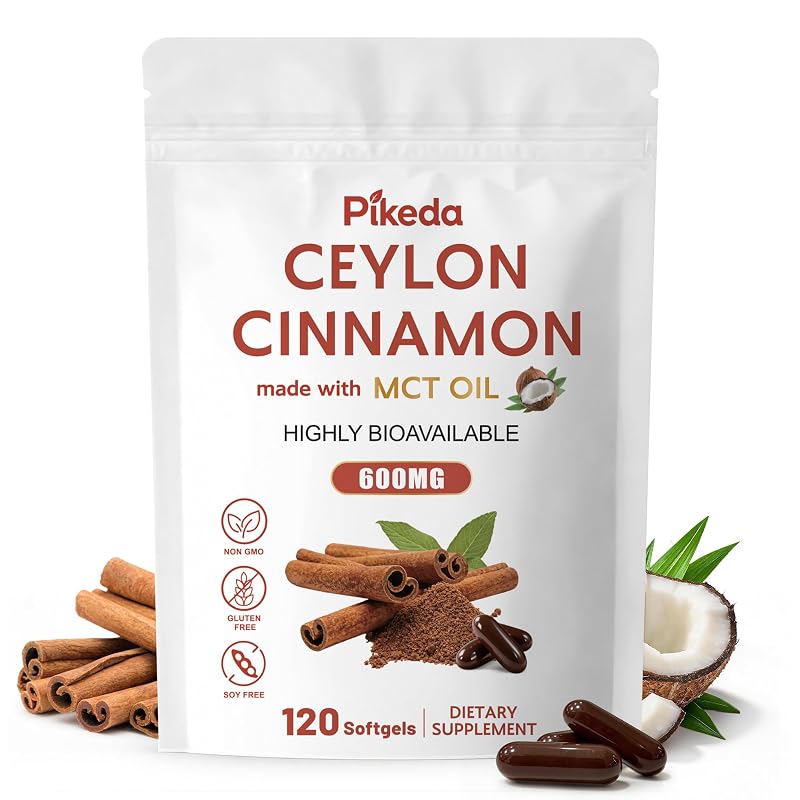 Pikeda Suplemento de Canela-do-Ceilão com óleo MCT, 1 g, 120 cápsulas softgel
